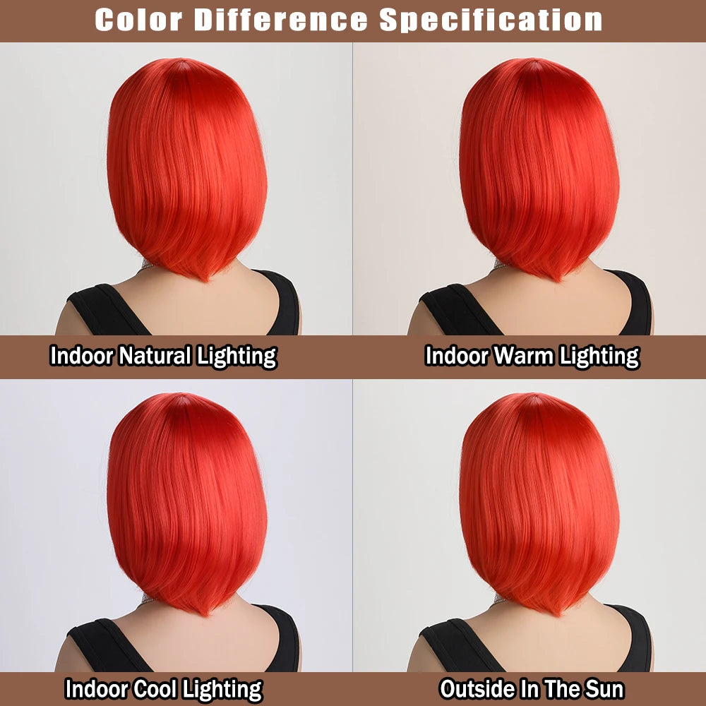 Heat Resistant Short Bob Wig with Bangs for Women Hair Wigs Perfect for Halloween Birthday Costume Party Or Daily Use, Hair Style