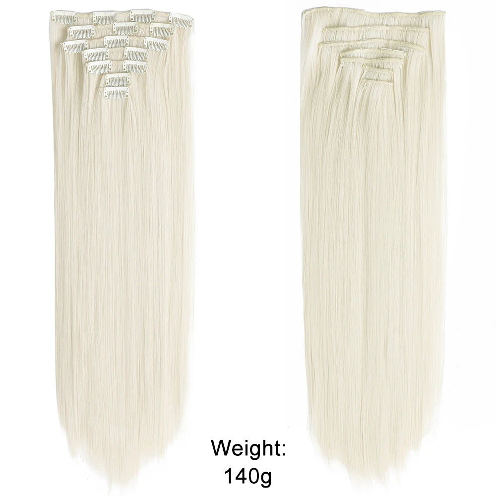 7Pcs/Set 16 Clips Wig Hair Accessories Extension Black Long Straight Natural Hair Wigs Ombre Hairpiece Heat Resistant Fiber For Women Hair Style