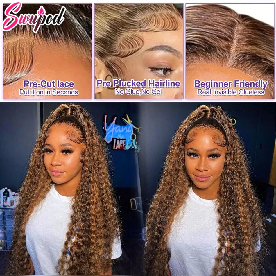 Highlight Deep Wave Wig 100%Human Hair Style Wigs 13x6/13X4 HD Lace Frontal Wig Honey Blonde 13x4 Lace Front Human Hair Wigs For Women