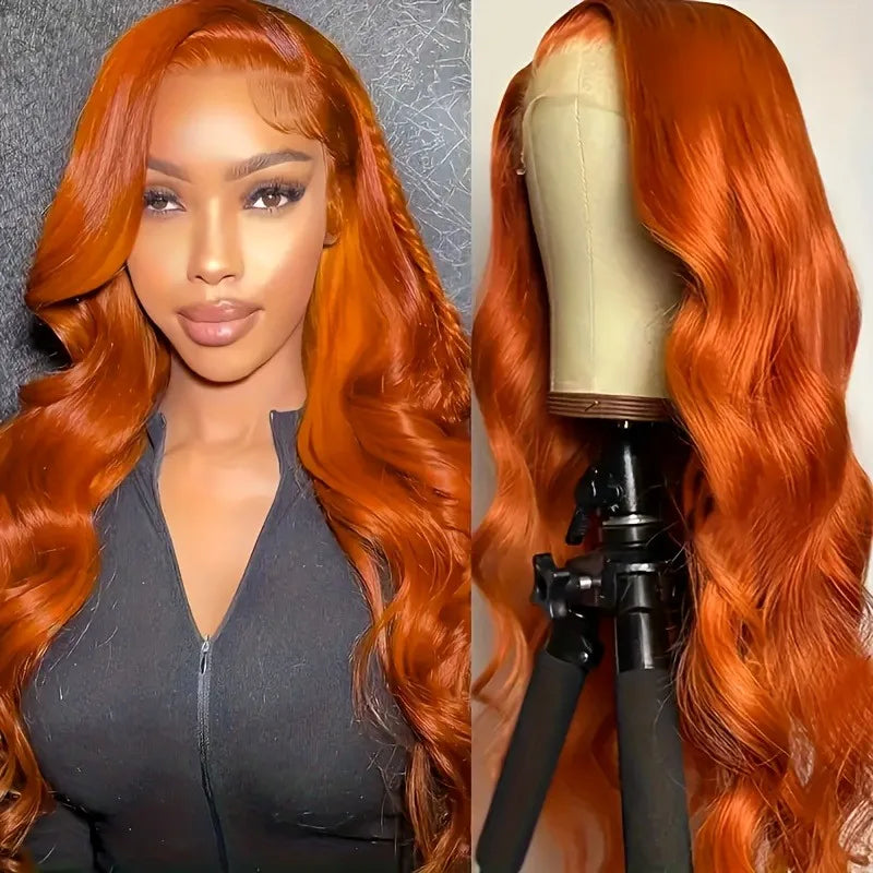 13x4 Lace Front Fashion Dress Up Ginger Orange Body Wave Bob Wig Human Hair Wig Closure With Baby Hair #350 For Women