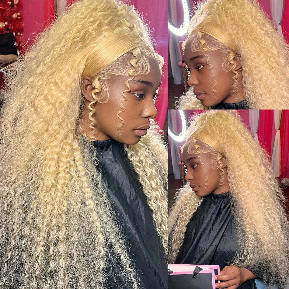 613 Hd Lace Frontal Wig 13X6 Blonde Curly Water Deep Wave Frontal Hair Style Wigs 13X4 Hd Lace Front Pre Plucked Human Hair Wigs 30 38 Inch