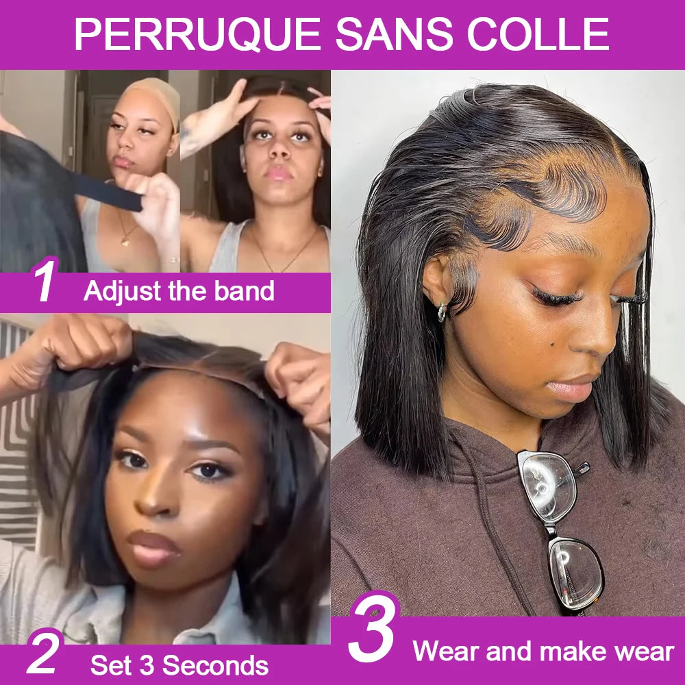 13x6 HD Lace Frontal Short Bob Wig Bone Straight Glueless Pre Cut 7x5 Closure Wigs Ready to Wear 100% Human Hair Wigs Pre-plucked