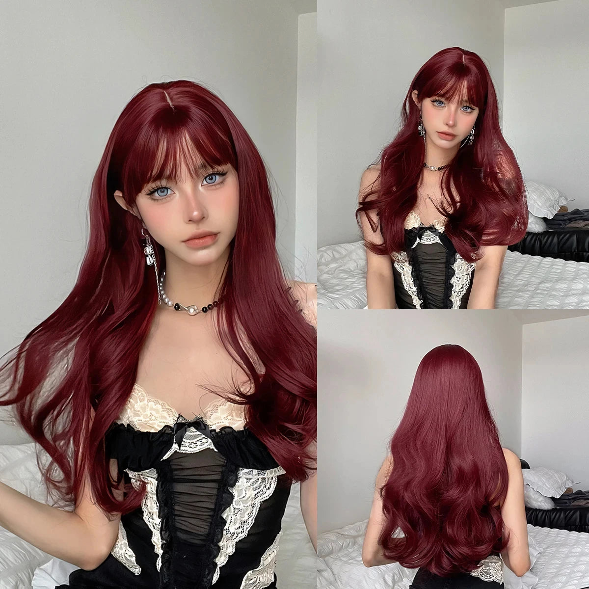 Pink synthetic wig with big waves for Halloween party, cosplay wigs, daily wig, high-temperature hair accessory wig set