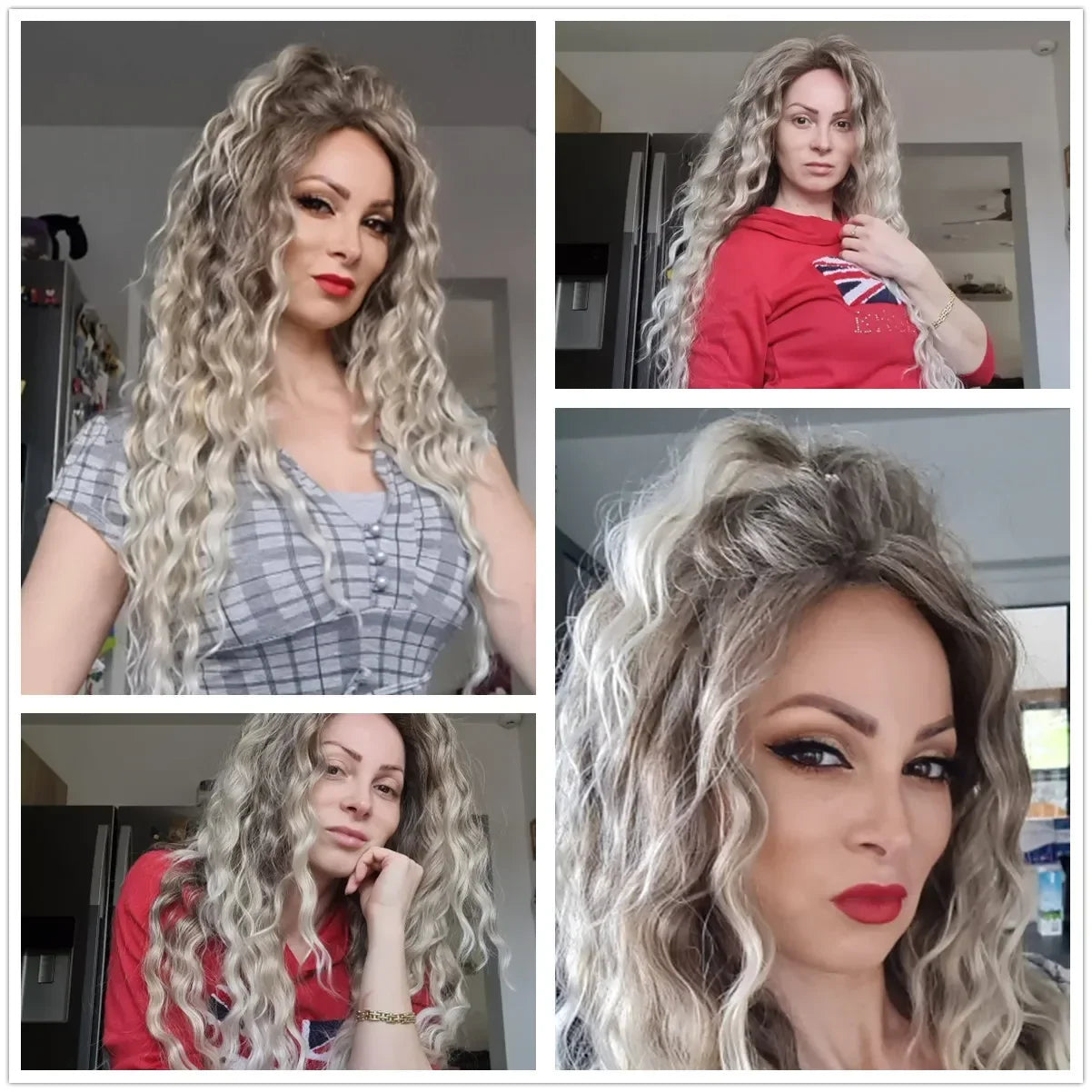 Womens Wig Long Synthetic Hair Ombre Blonde Curly Hair Wigs Female Natural Wavy Drag Queen Regular Wig 80s Gradient Hair Style Wigs for Student