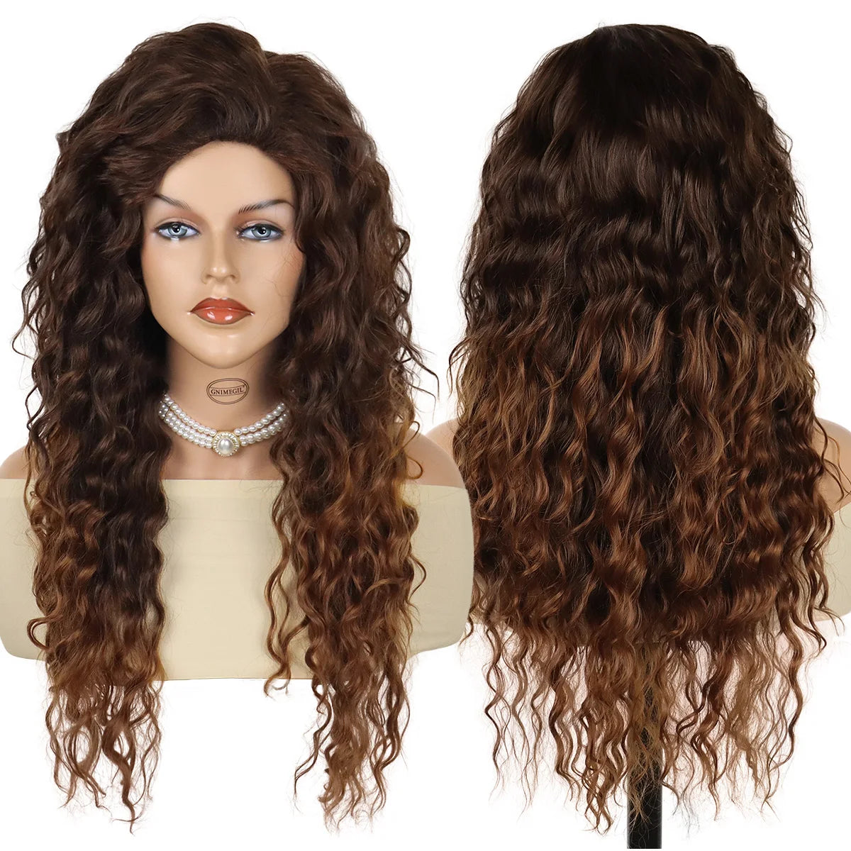 Womens Wig Long Synthetic Hair Ombre Blonde Curly Hair Wigs Female Natural Wavy Drag Queen Regular Wig 80s Gradient Hair Style Wigs for Student