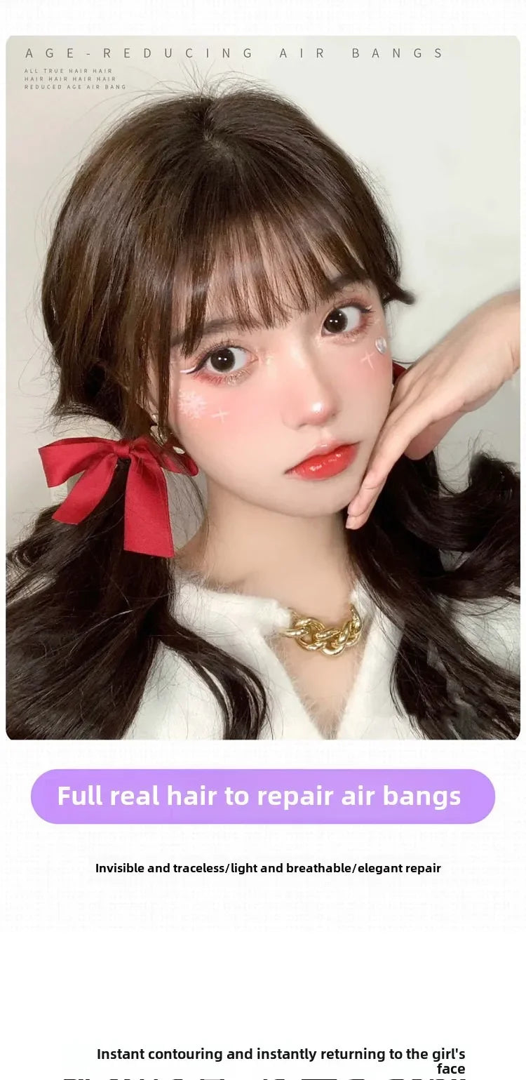 3D Remy Human Hair Wigs Air Bangs For Girl Women Forehead Reissue ONE Clip in Wig Hair Accessories and Extensions Natural Fringe Hairpiece 4 Colors Hair Style
