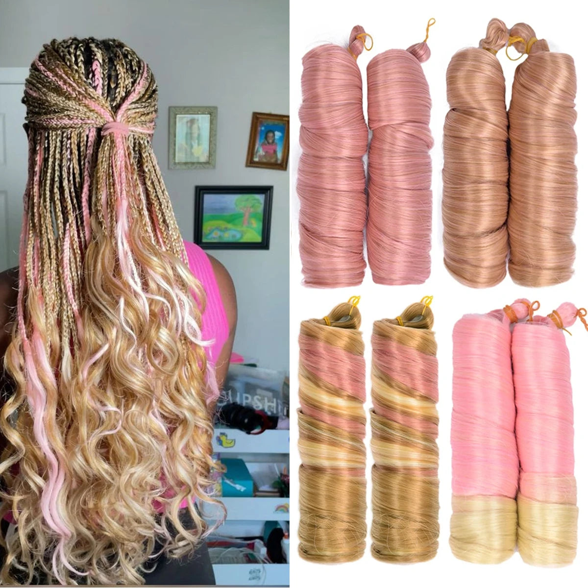 French Curly Braiding Hair Wigs Pre Stretched Bouncy Braiding Wig Hair Easy Braid Curl Braids, Lightweight Synthetic Wavy Hair Accessories and Extensions for Women