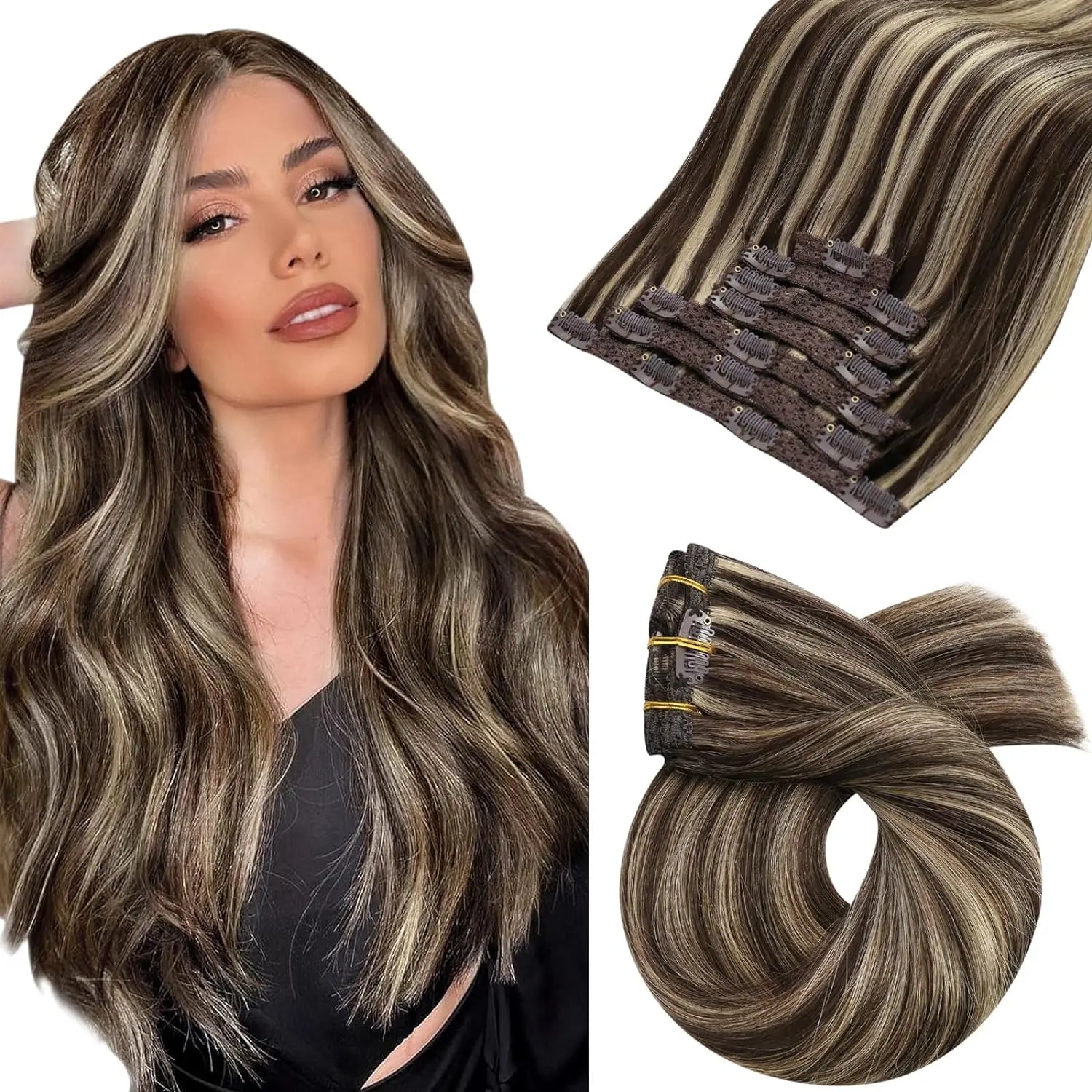 [Hot Sale] Moresoo Clip in Wigs Hair Extensions Real Natural Hair Remy Straight Wig Set 5&7 Pcs Brazilian Clip in Human Hair Extensions and Accessories