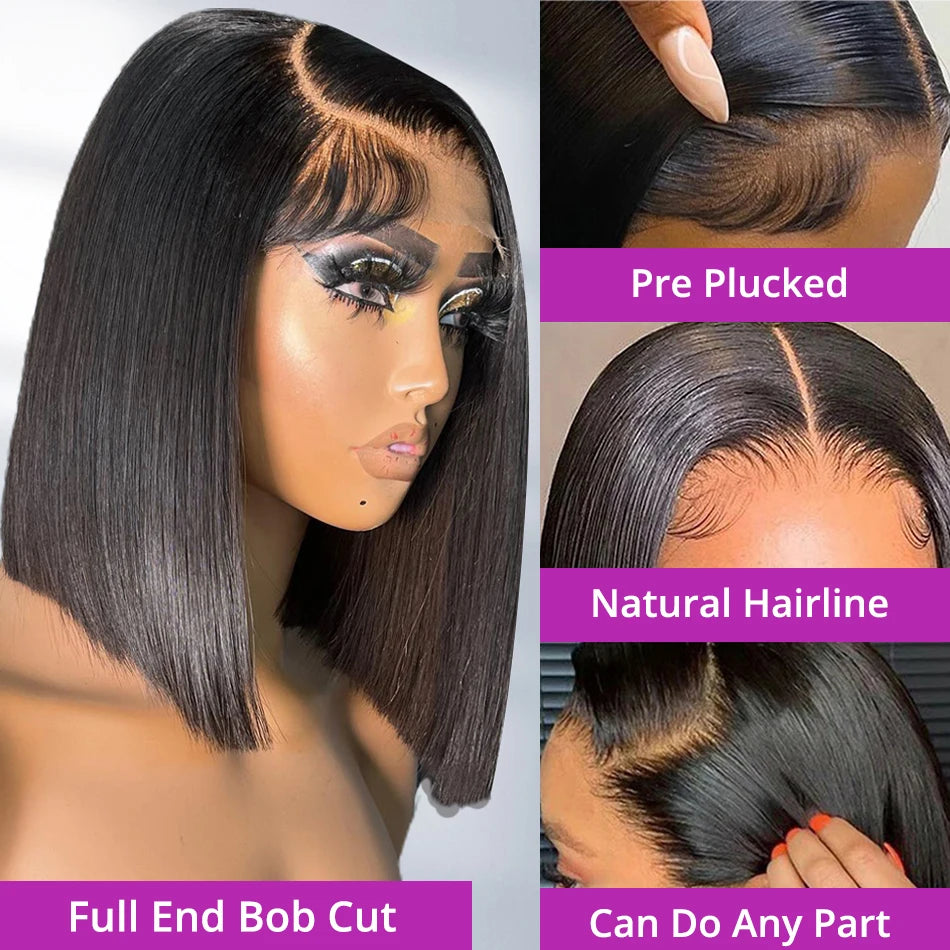 250% 13x6 13x4 Lace Frontal Wigs Silky Straight Human Hair HD Lace Front Bob Wigs Pre Cut Glueless Straight Bob Wigs Ready to Go