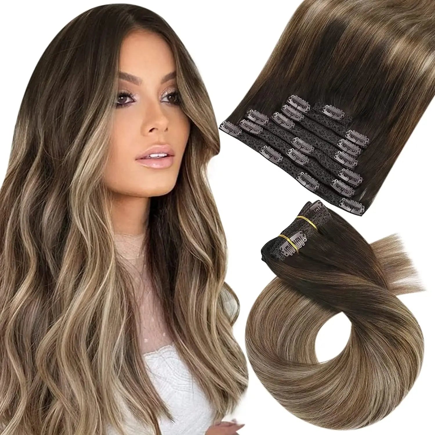 [Hot Sale] Moresoo Clip in Wigs Hair Extensions Real Natural Hair Remy Straight Wig Set 5&7 Pcs Brazilian Clip in Human Hair Extensions and Accessories