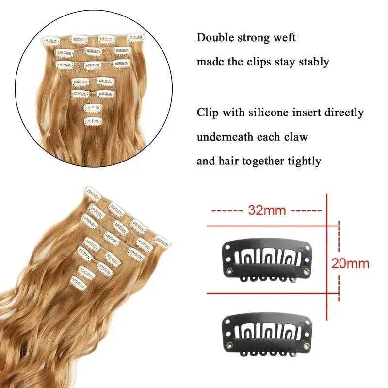 Clip In Wig Hair Extensions 7 PCS Full Head 22 Inch Long Curly Wavy Synthetic Hair Wigs Pieces Natural Wavy For Women Girls Hair Style