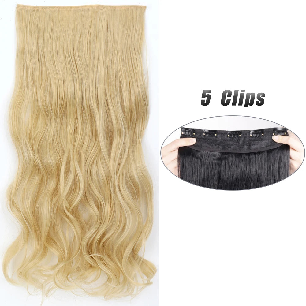 Synthetic Wig 5 Clip In Hair Accessories and Extensions Long Straight Wigs Hair Style Hairpiece Black Brown Blonde 80CM Natural Fake Hair For Women