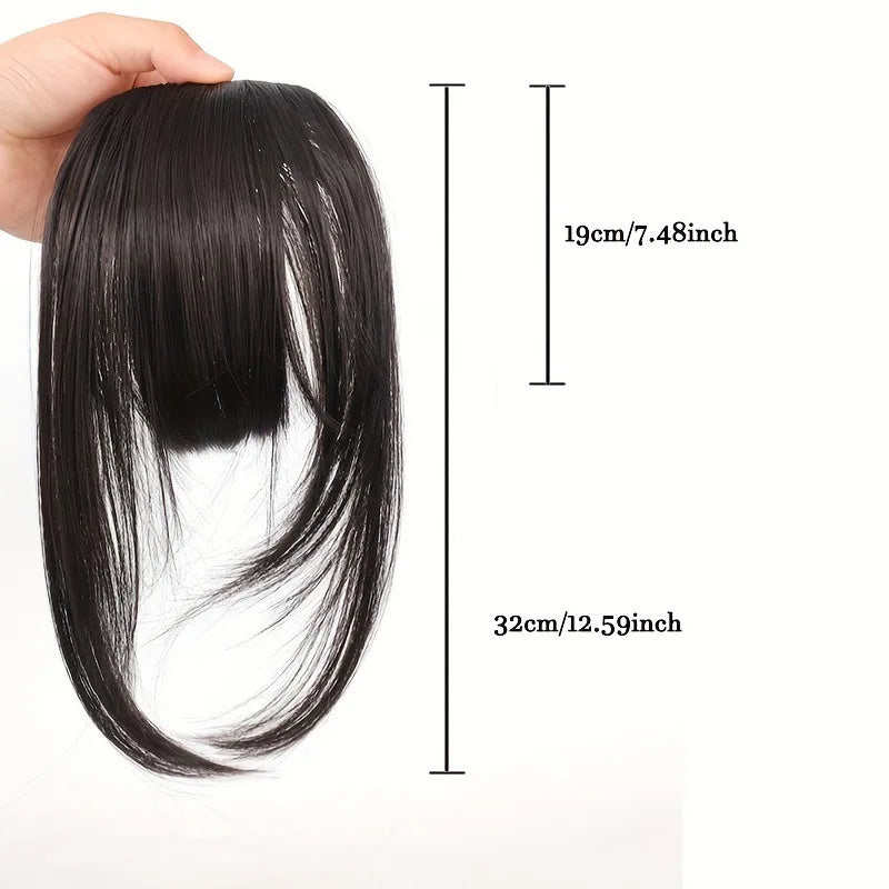 Synthetic Wigs Hair Clip-In Bangs Cut Wispy Fringe with Sideburns Dark Brown Natural Look for Women Wig Daily Party Wear