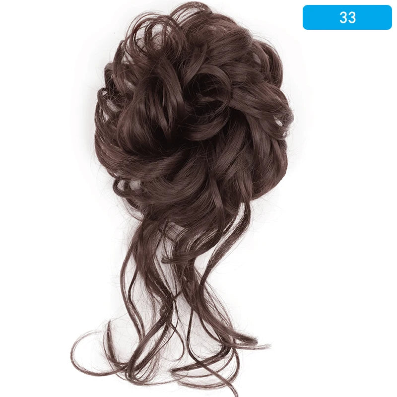AZQUEEN Messy Bun Hair Extension Synthetic Elastic Band Curly Wave Chignon Scrunchies Donut Updo Hairpiece For Women