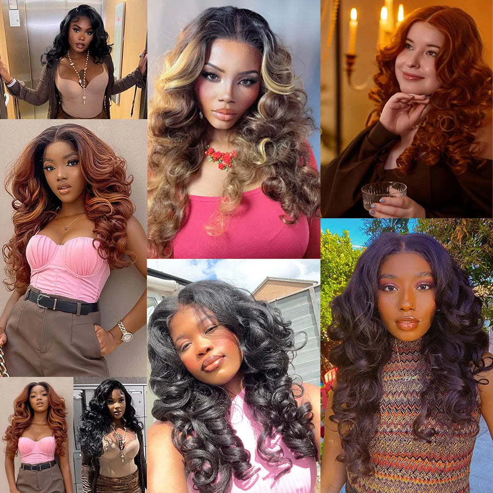 Latisha HD Synthetic Lace Front Wigs Curly Pre Plucked Lace Frontal Wig with Bangs for Women Highlight with Babyhair 24Inch Wigs