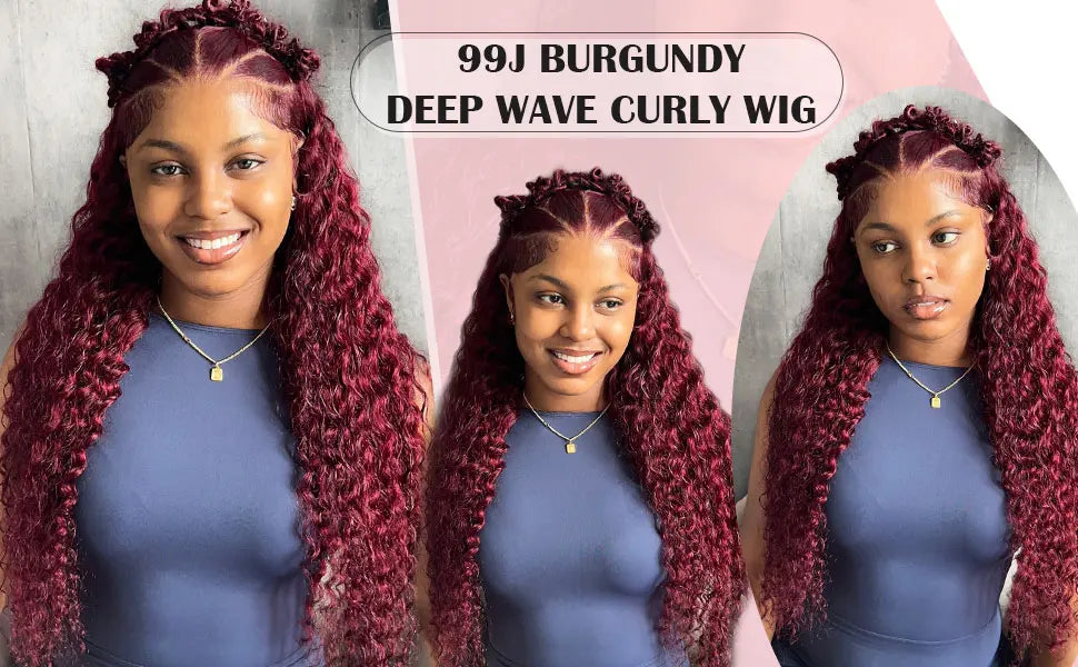 30 Inch Burgundy 99 Deep Wave Frontal Wig Colored Curly Human Hair Wigs 250% Density 13x4 13x6 HD Lace Frontal Human Hair Style Wigs