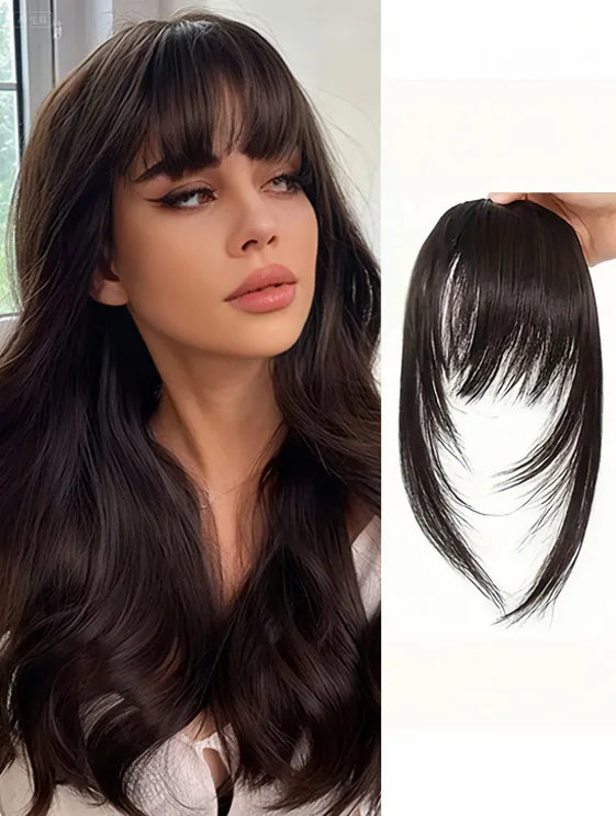 Synthetic Wigs Hair Clip-In Bangs Cut Wispy Fringe with Sideburns Dark Brown Natural Look for Women Wig Daily Party Wear
