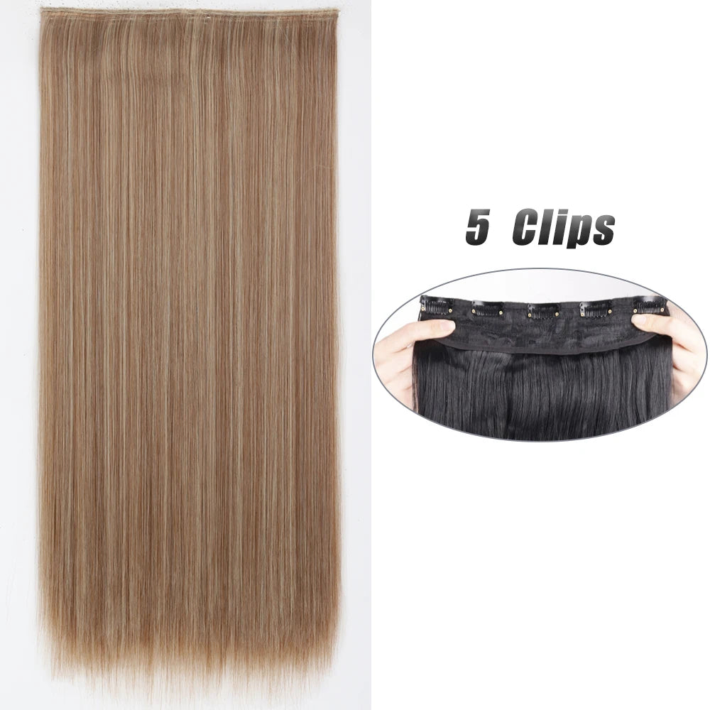 Synthetic Wig 5 Clip In Hair Accessories and Extensions Long Straight Wigs Hair Style Hairpiece Black Brown Blonde 80CM Natural Fake Hair For Women
