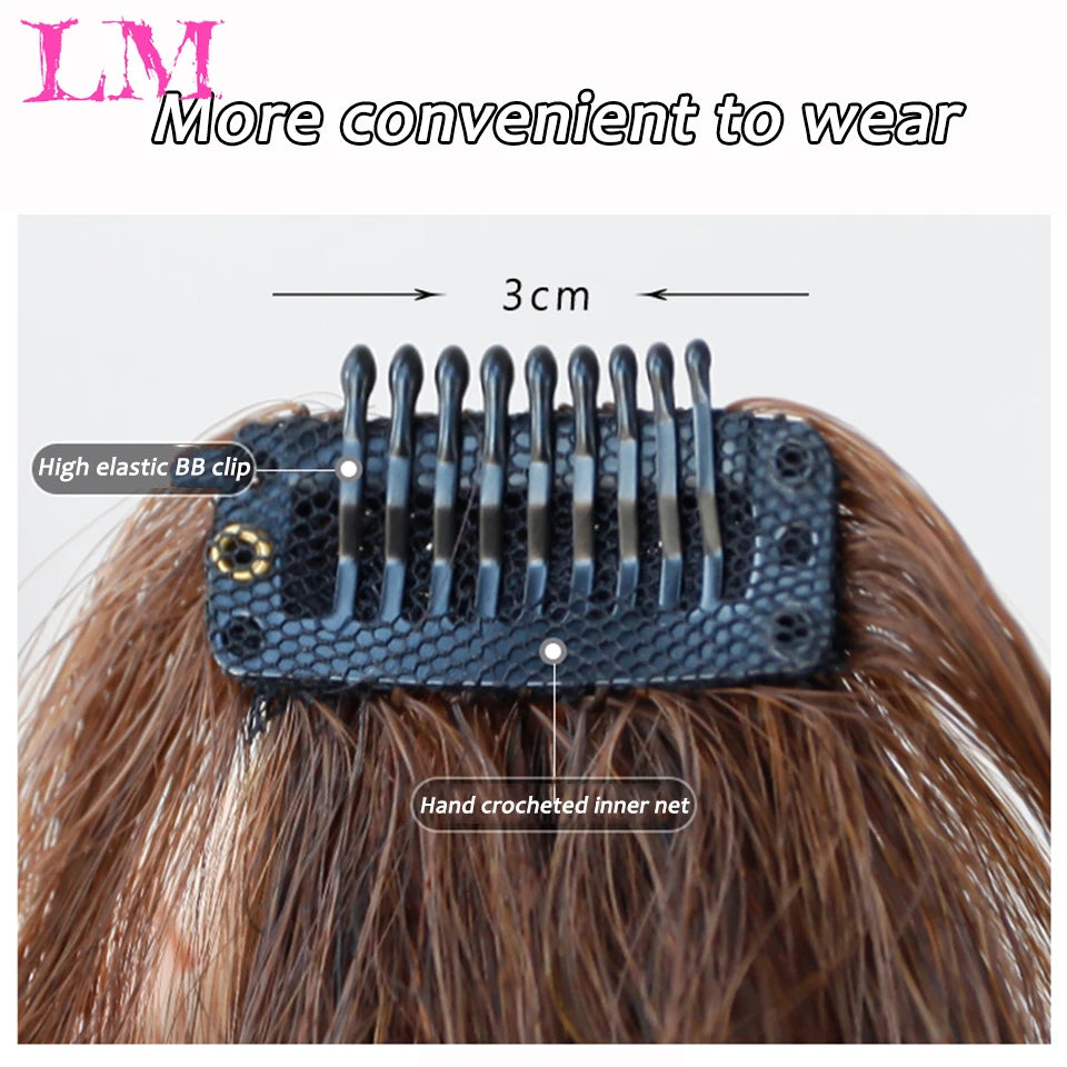 LM Curly Straight Hair Wigs Bangs Clip Natural Hair Style Black Dark Brown Light Brown Synthetic Heat-Resistant Fiber Suitable For Women Wig