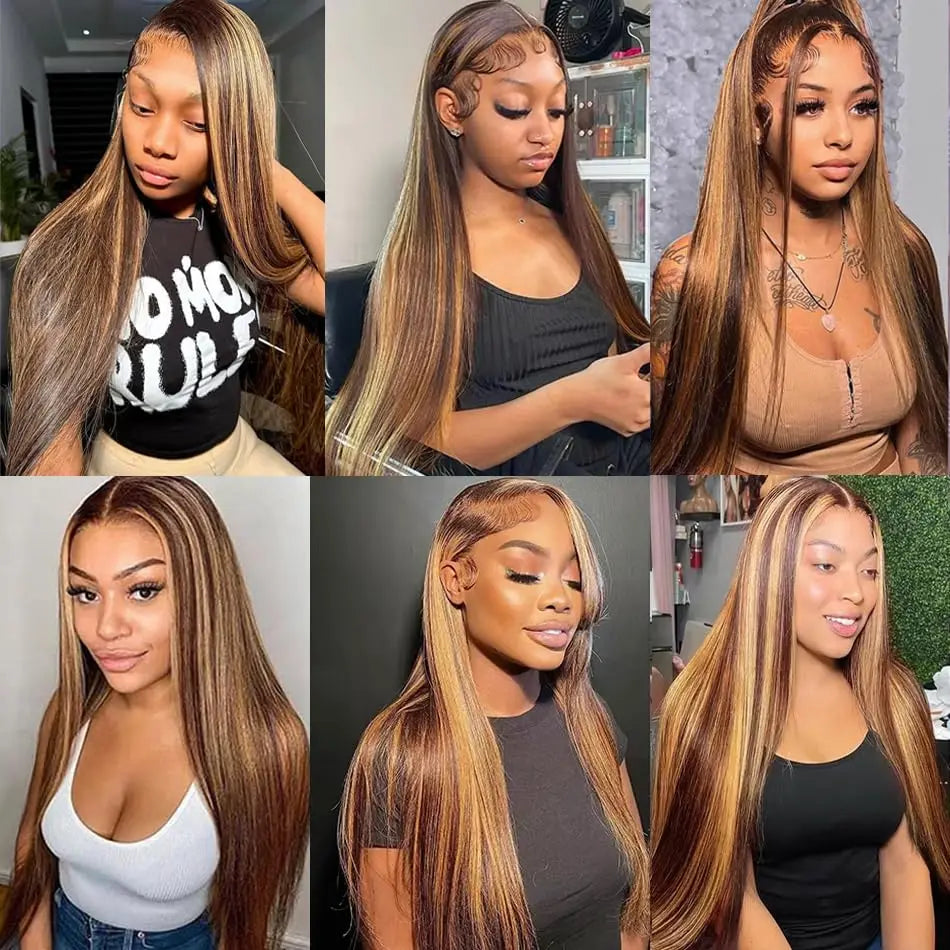 P4/27 Straight Lace Front Wigs Human Hair Pre Plucked 180% Density 13x6 Highlight Ombre Lace Front Wig Human Hair Women 30 Inch