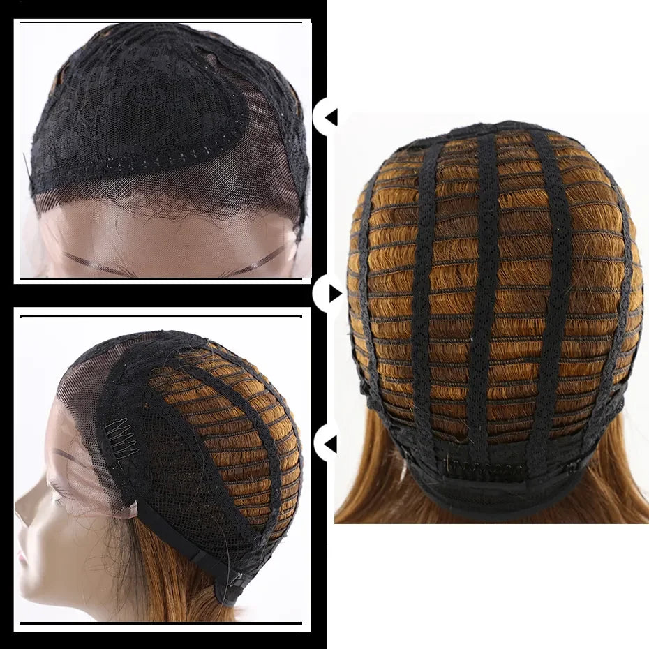 Ombre Bob Wig With Dark Roots Pre Plucked Straight Synthetic Hair Wigs Left Side Part Short Bob For Black Women