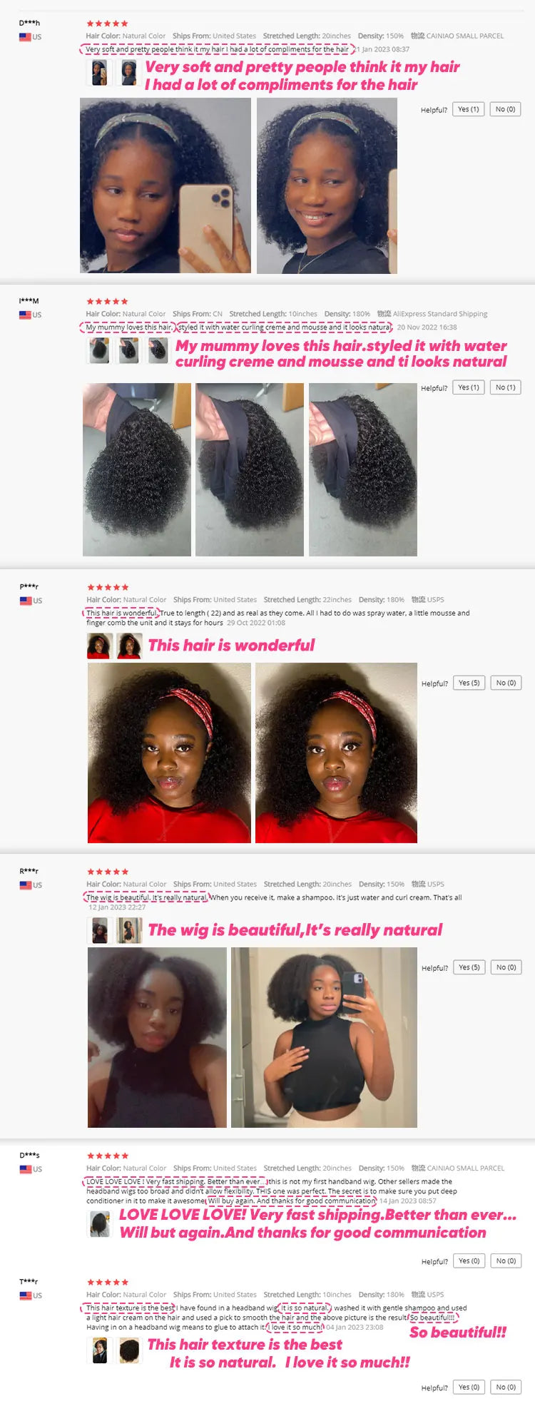 Afro Kinky Curly Human Hair Headband Wig For Black Women 180% Density Brazilian Remy Full Machine Made 100% Human Hair Wigs YARRA
