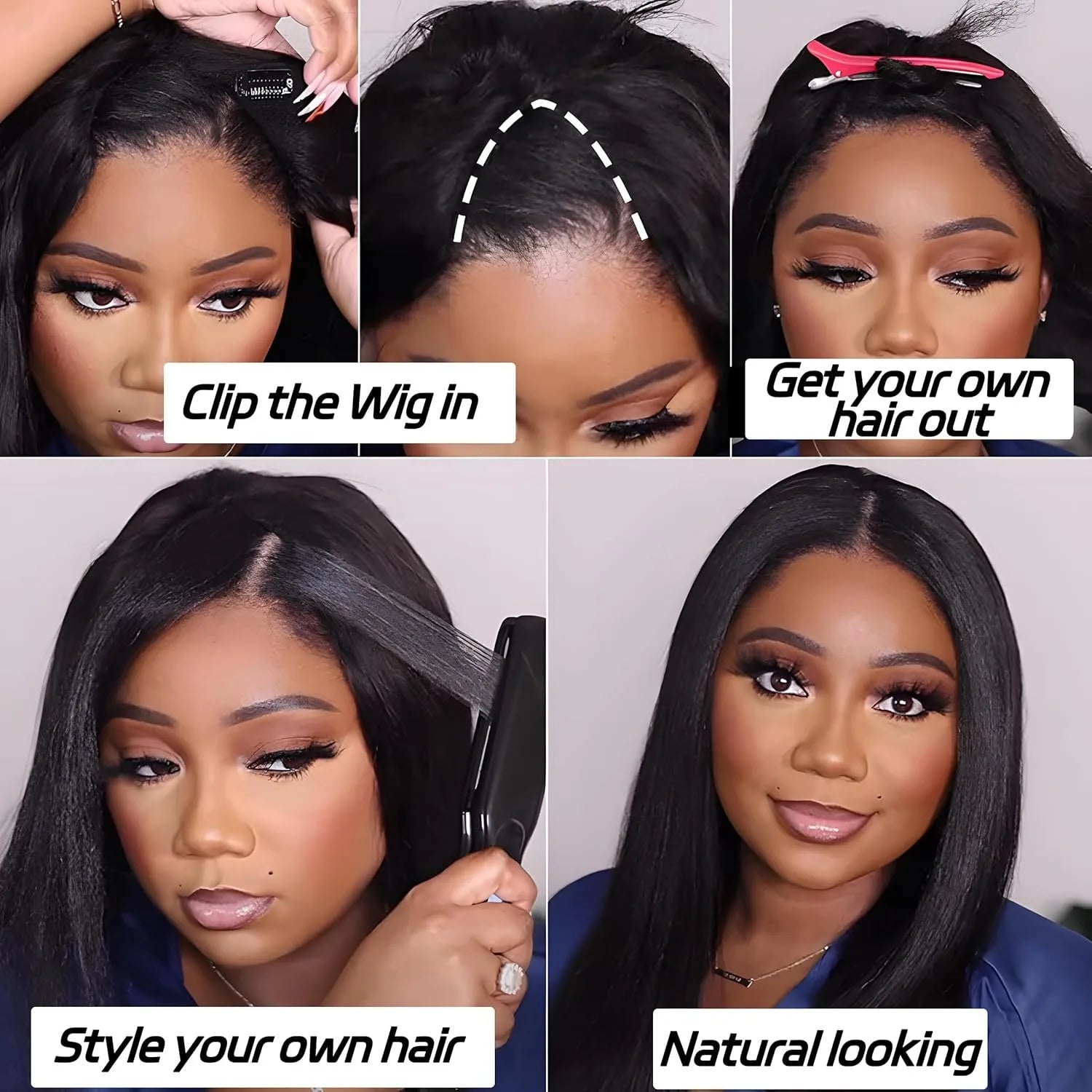 V Part Wig Human Hair Kinky Straight 200% Density No Leave Out V Part Wigs Upgrade U Part Human Hair Wig Clip V Shape Human Hair