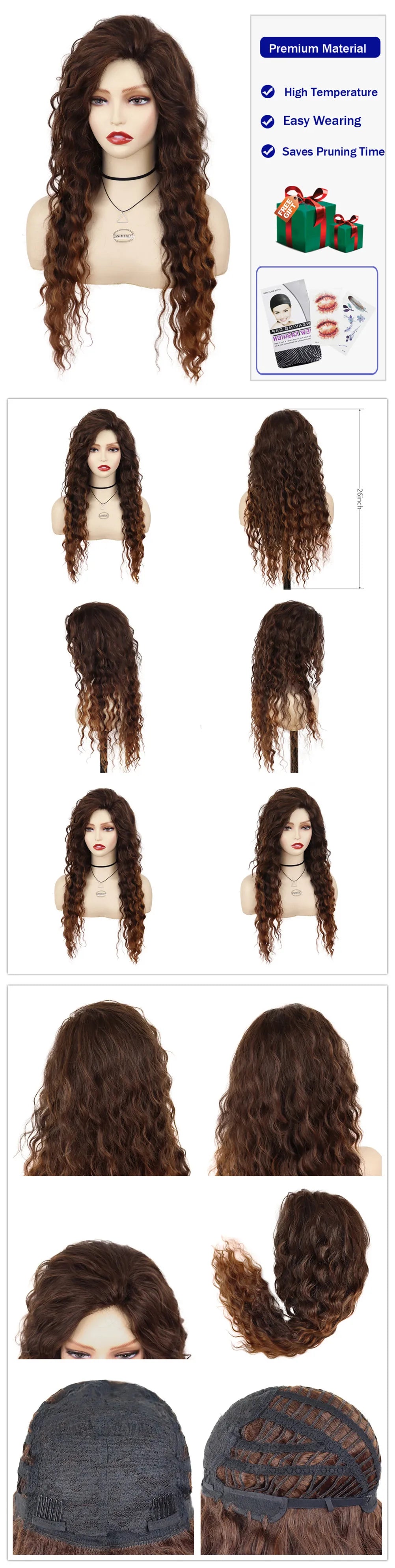 Womens Wig Long Synthetic Hair Ombre Blonde Curly Hair Wigs Female Natural Wavy Drag Queen Regular Wig 80s Gradient Hair Style Wigs for Student