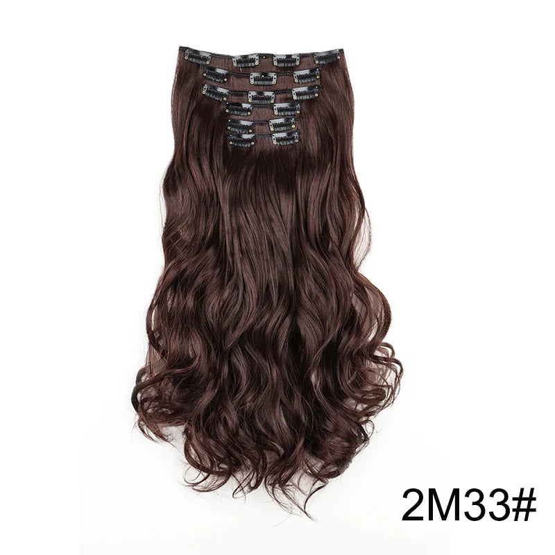 Wig Synthetic 24Inch 16Clips Long Curly Wigs Hair and Accessories Extension Heat Resistant Hair Extension Clips In Ombre Black Brown Blond Women