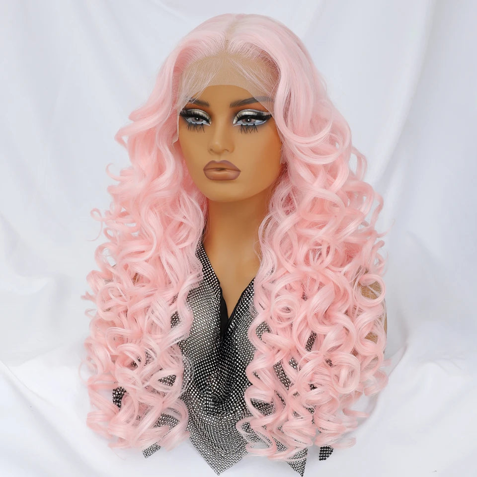Latisha HD Synthetic Lace Front Wigs Curly Pre Plucked Lace Frontal Wig with Bangs for Women Highlight with Babyhair 24Inch Wigs