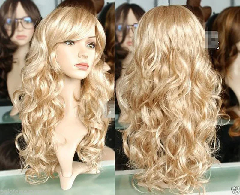 Long Curly Wig Women Ladies Party Natrual Blonde 65 Cm Synthetic Hair Wigs and Hair Style