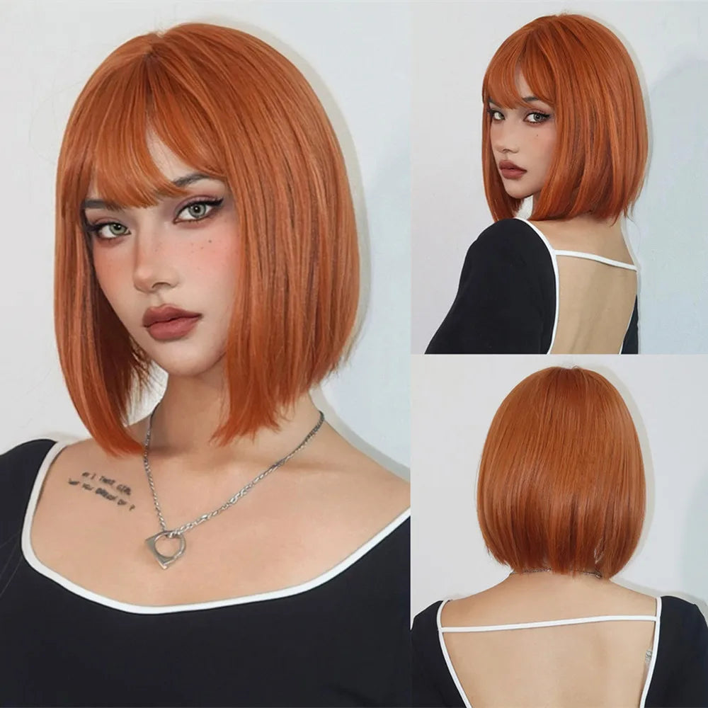 ALAN EATON Layered Synthetic Wig with Bangs Straight Short Highlights Blonde Hair Wigs with for Women Daily Use