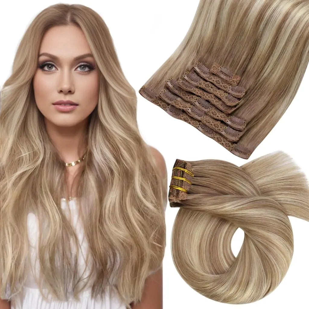 [Hot Sale] Moresoo Clip in Wigs Hair Extensions Real Natural Hair Remy Straight Wig Set 5&7 Pcs Brazilian Clip in Human Hair Extensions and Accessories