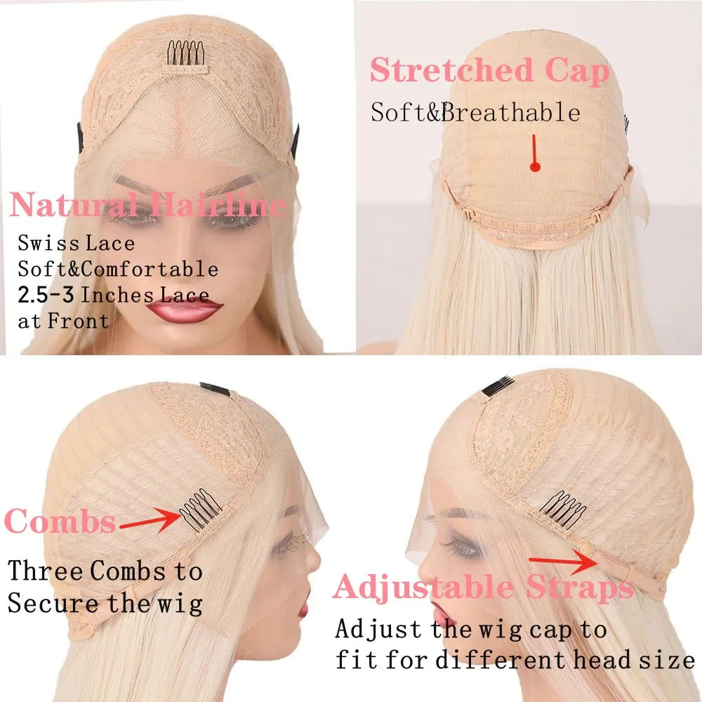 High Heat Fibre Realistic Lace Top Wig Warm Blonde Highlights HD Lace Front Hair Style Wigs for Women Hair Loss 13x4 Glueless Long Wavy Wigs