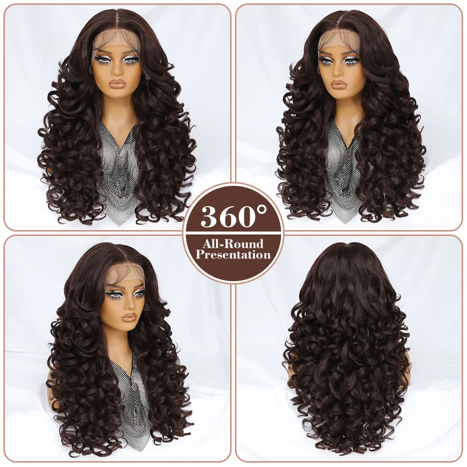 Latisha HD Synthetic Lace Front Wigs Curly Pre Plucked Lace Frontal Wig with Bangs for Women Highlight with Babyhair 24Inch Wigs