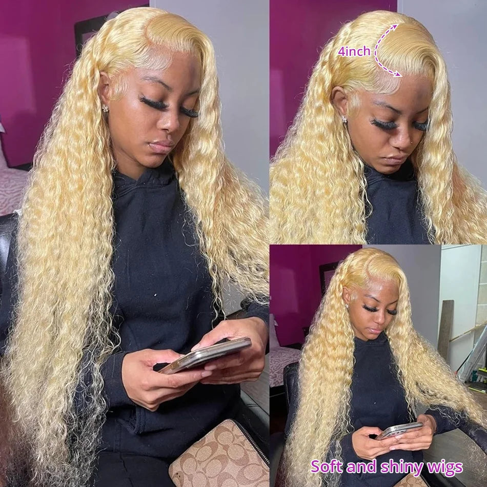 613 Hd Lace Frontal Wig 13X6 Blonde Curly Water Deep Wave Frontal Hair Style Wigs 13X4 Hd Lace Front Pre Plucked Human Hair Wigs 30 38 Inch