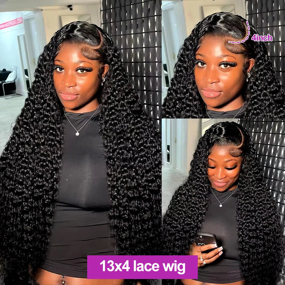 Transparent 250% Density Water Culry 360 Full Lace Frontal Wig Human Hair 40Inch Deep Wave 13x4 13x6 Hd Lace Front Wigs For Women
