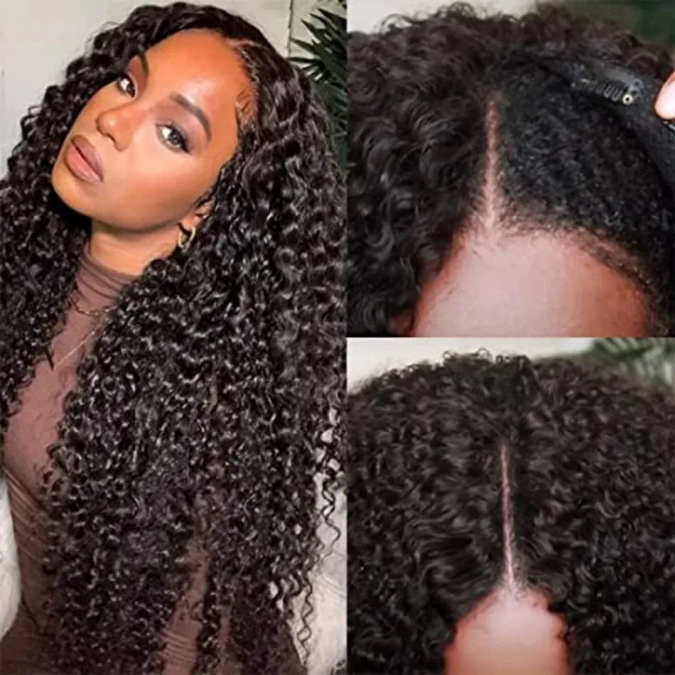 Curly V Part Wig Human Hair No Leave Out Upgrade U Part Wigs Glueless 30 Inch Natural Color Deep Wave Human Hair Wig For Women
