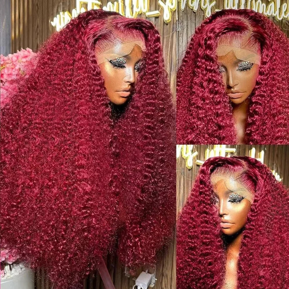 30 Inch Burgundy 99 Deep Wave Frontal Wig Colored Curly Human Hair Wigs 250% Density 13x4 13x6 HD Lace Frontal Human Hair Style Wigs