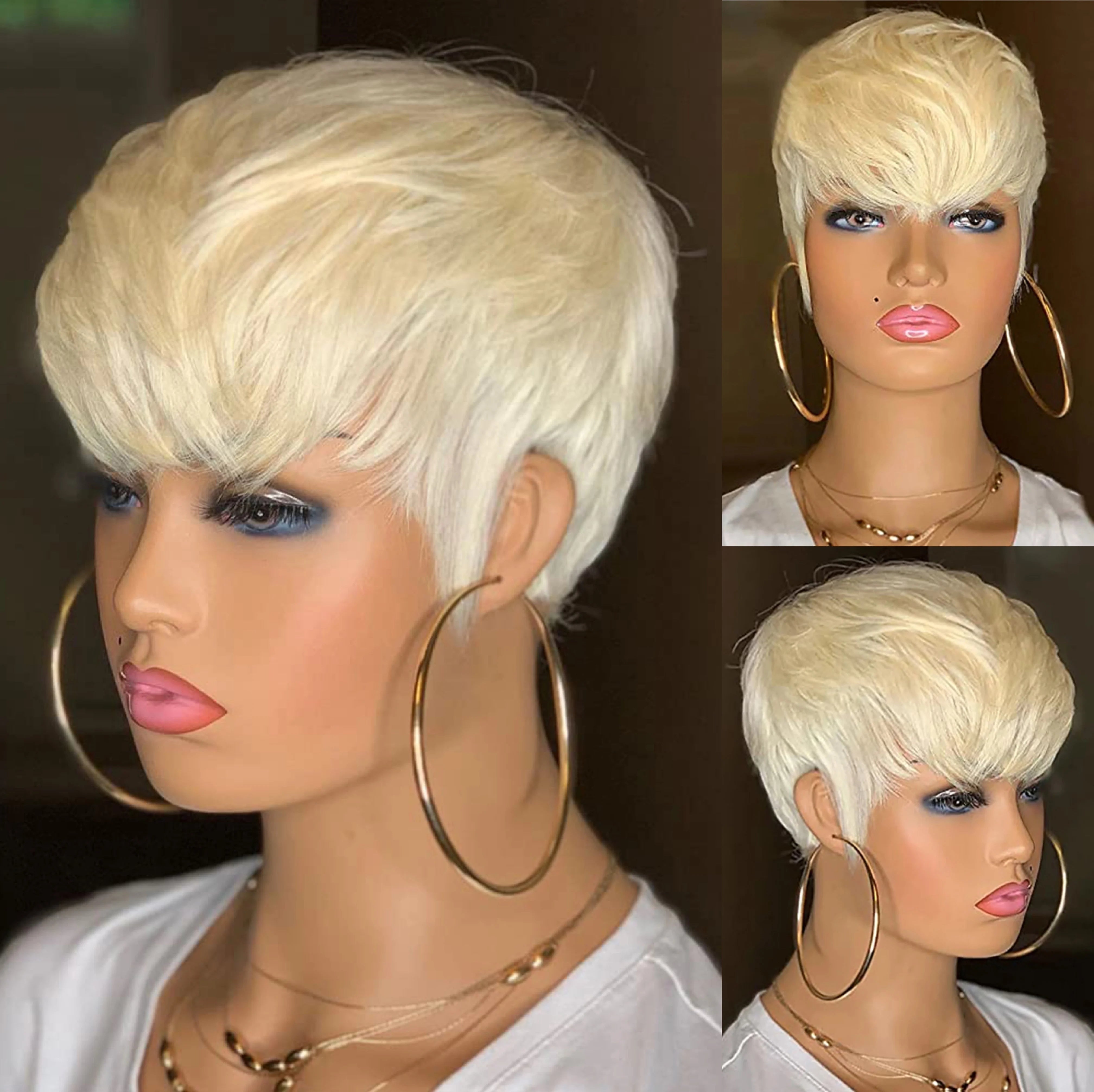 WIGERA Highlight Synthetic Hair Wigs Short Straight  Pixie Cut Hair Bob Wig Honey Gold Mix Black For Woman Daily Use