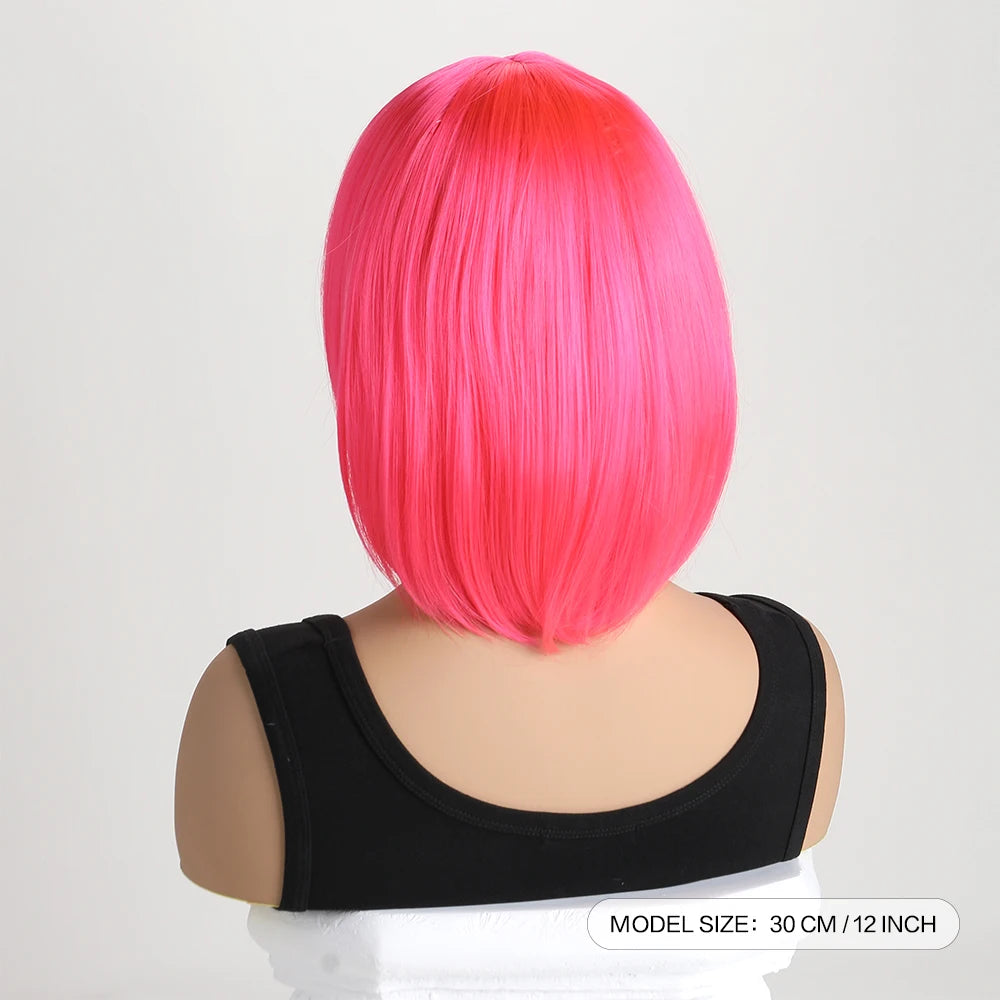 Heat Resistant Short Bob Wig with Bangs for Women Hair Wigs Perfect for Halloween Birthday Costume Party Or Daily Use, Hair Style