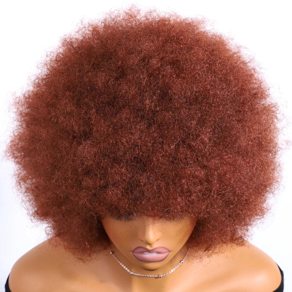 Sleek Brown Colored Human Hair Style Wigs For Women 14 Inch Wigs Short Afro Kinky Bulk Wigs 100% Real Brazilian Natural Real Wigs