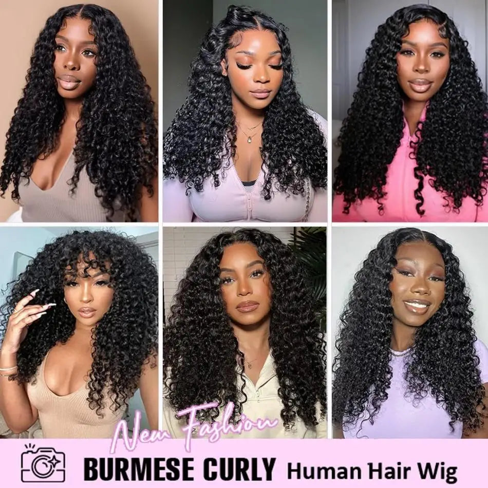Deep Wave Burmese Curly Wigs Human Hair Style Lace Frontal Wigs for Women 13x4 13x6 Curly HD Lace Front PrePlucked Wigs with Spiral End