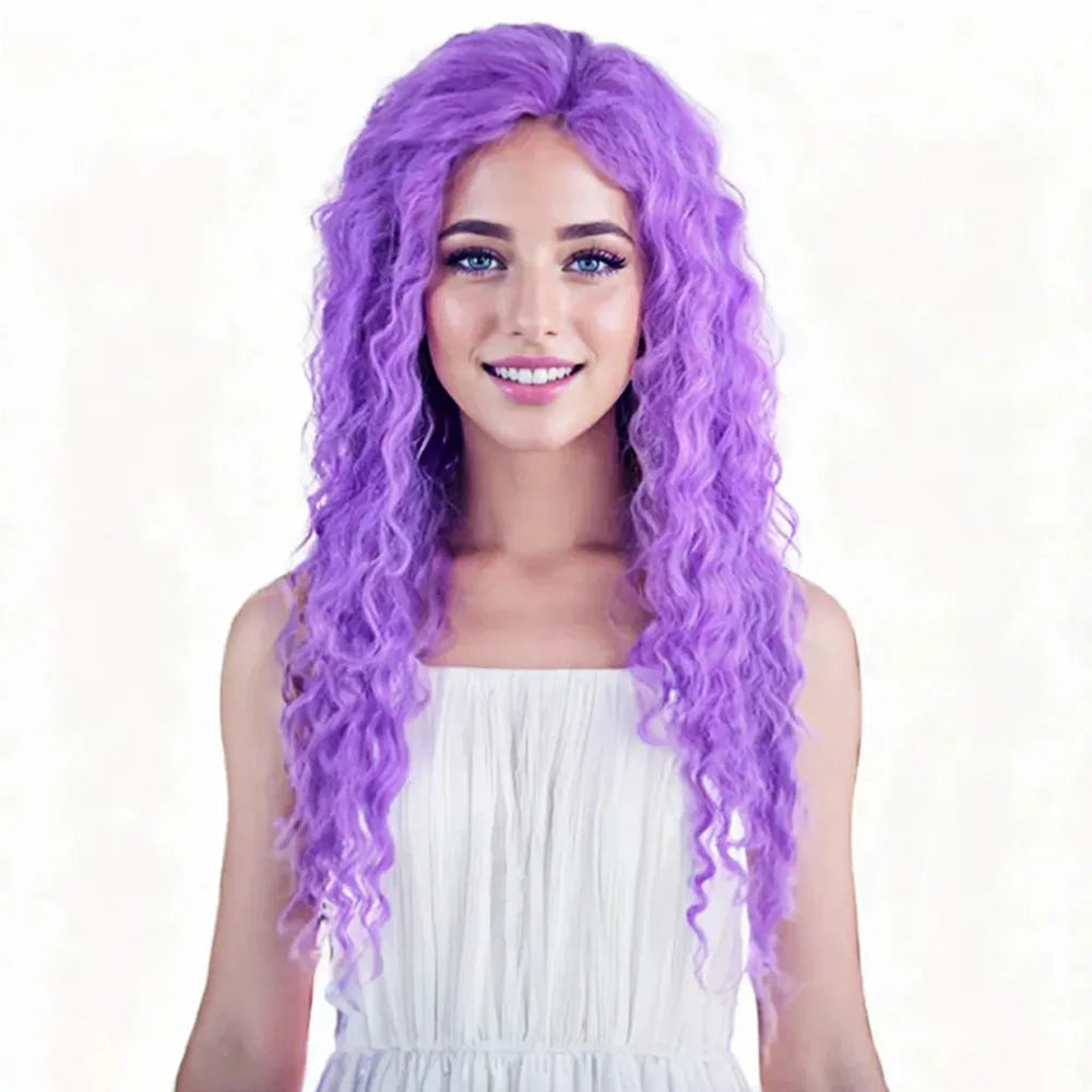 Womens Wig Long Synthetic Hair Ombre Blonde Curly Hair Wigs Female Natural Wavy Drag Queen Regular Wig 80s Gradient Hair Style Wigs for Student