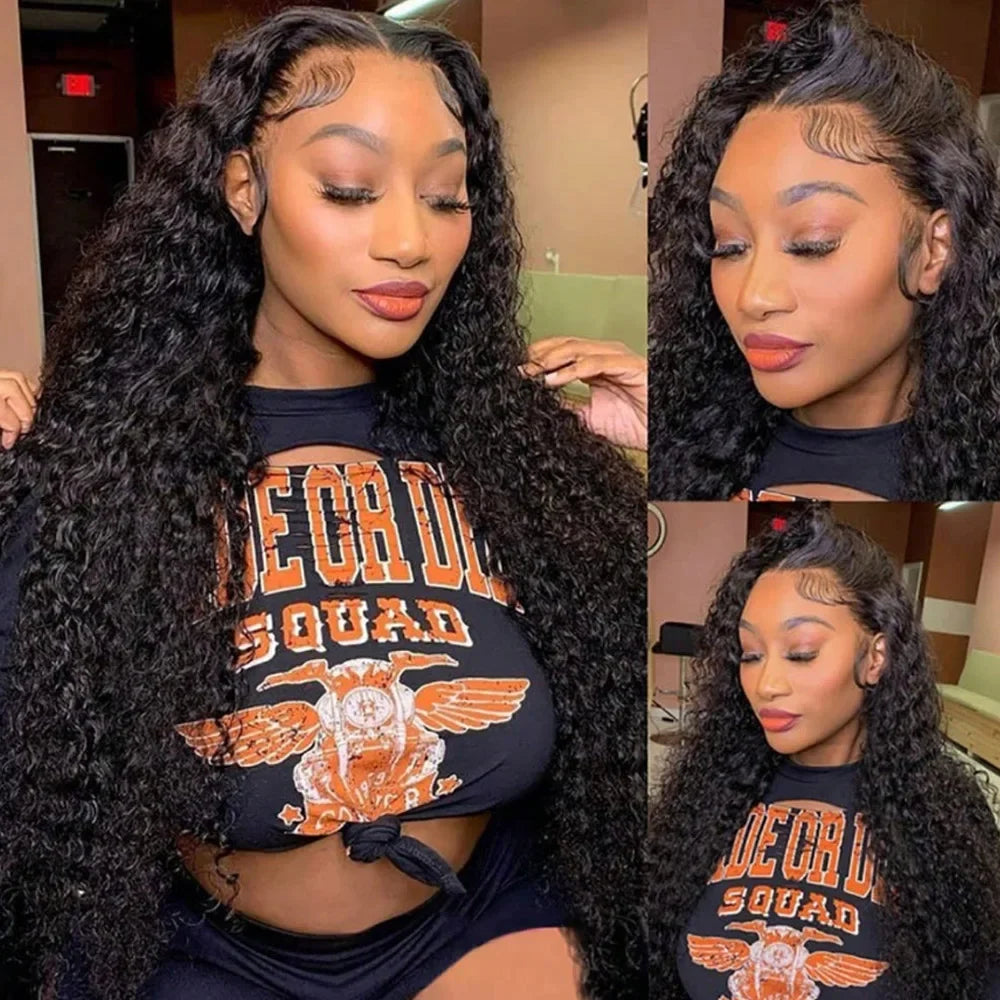 13x6 Wig Glueless 250 Density Brazilian Deep Wave Curly Hair Style Wigs HD Lace Frontal 100% Human Hair Wigs For Women Preplucked Best Hair Water Wig