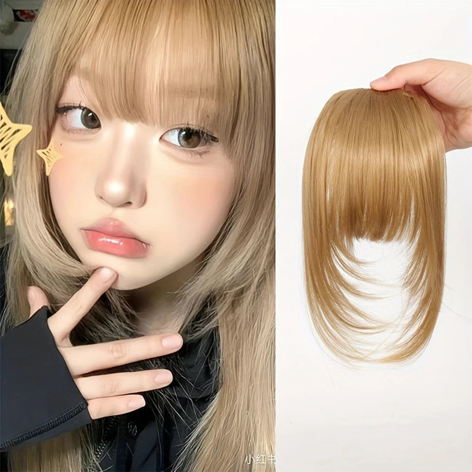 Women's Straight Synthetic Wigs Hair Extensions with Layered Bangs Side-Swept Bangs Natural-Looking Wig Hairpiece for Versatile Styling