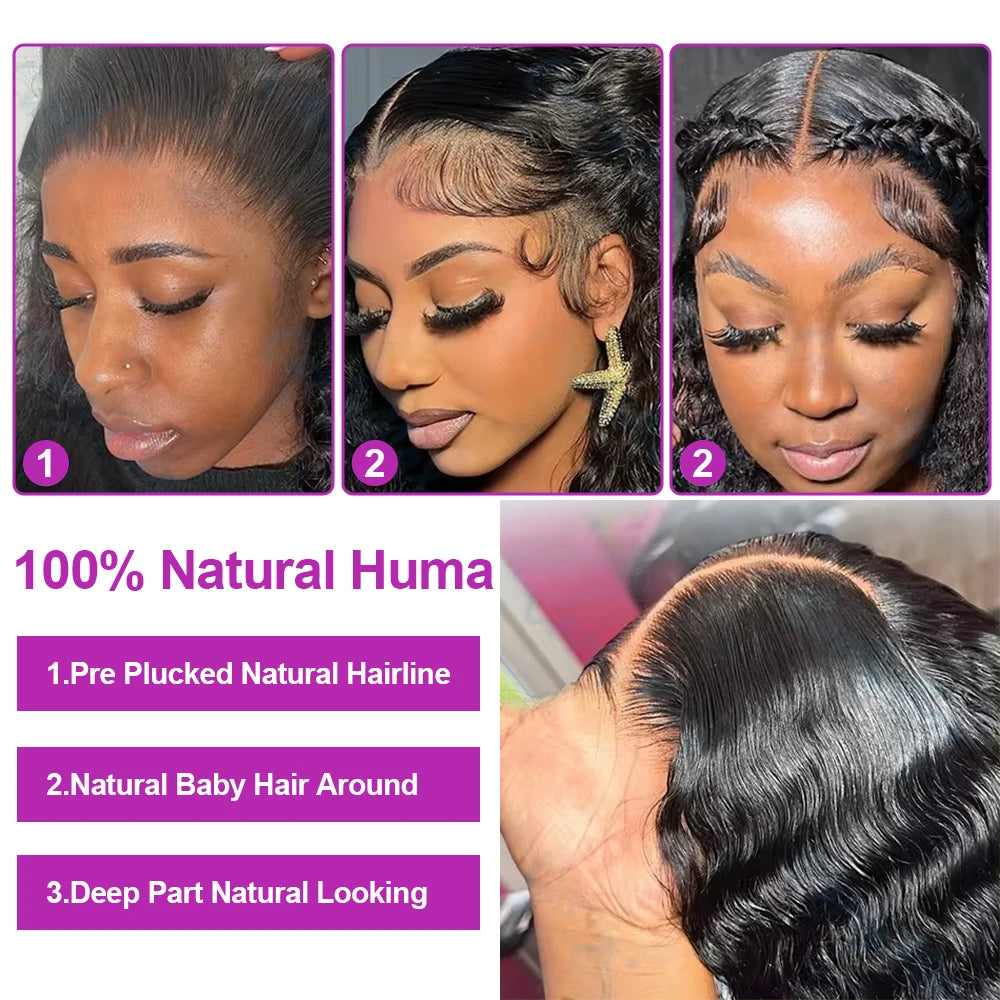 Transparent 250% Density Water Culry 360 Full Lace Frontal Wig Human Hair 40Inch Deep Wave 13x4 13x6 Hd Lace Front Wigs For Women
