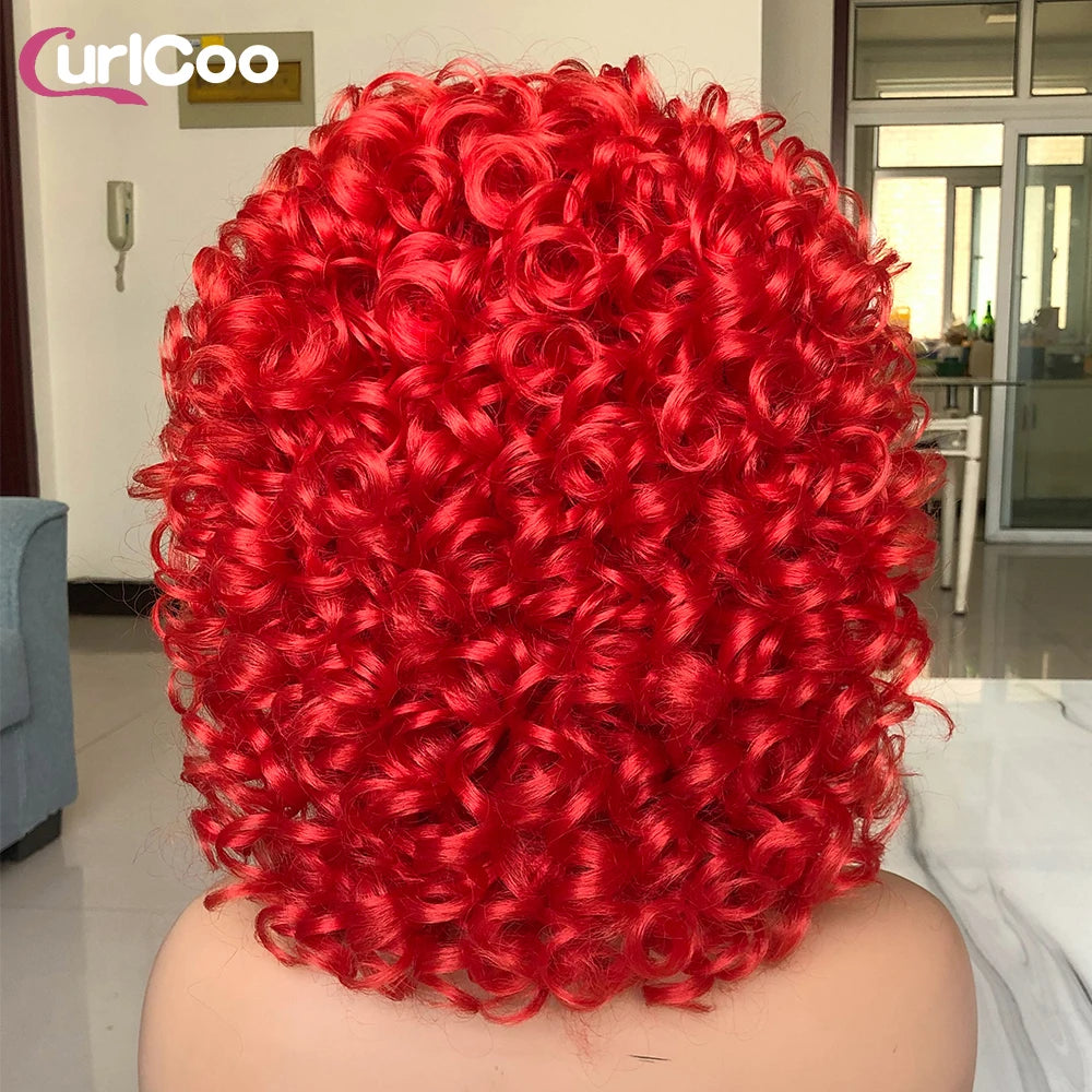 Short Hair Afro Curly Wig Natural Blonde Hair Wigs with Bangs Fluffy Synthetic Ombre Cosplay Lolita Wigs For Black Women