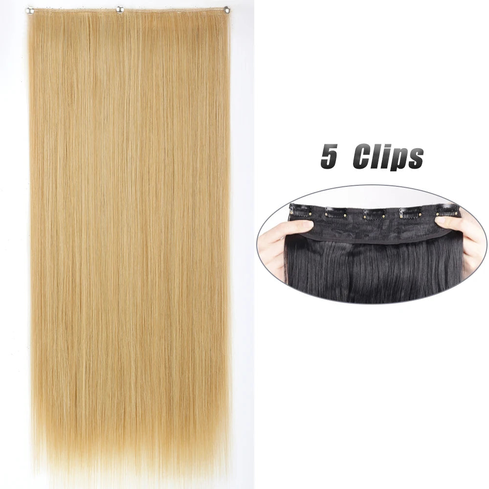 Synthetic Wig 5 Clip In Hair Accessories and Extensions Long Straight Wigs Hair Style Hairpiece Black Brown Blonde 80CM Natural Fake Hair For Women