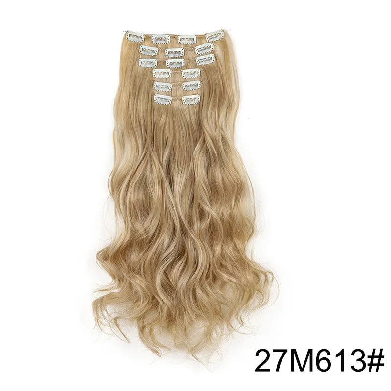 Wig Synthetic 24Inch 16Clips Long Curly Wigs Hair and Accessories Extension Heat Resistant Hair Extension Clips In Ombre Black Brown Blond Women